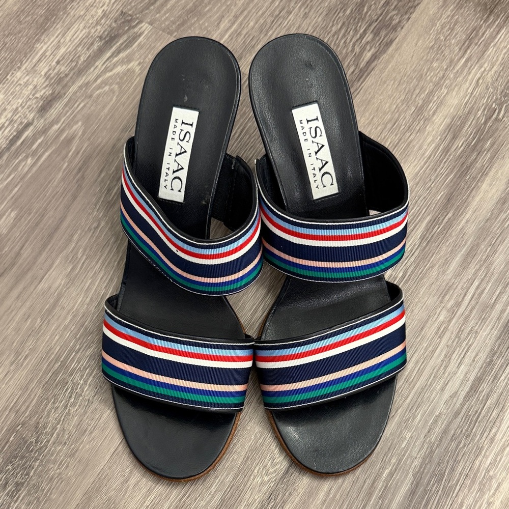 Isaac Mizrahi Women's Black Sandals with Multicolor Stripes